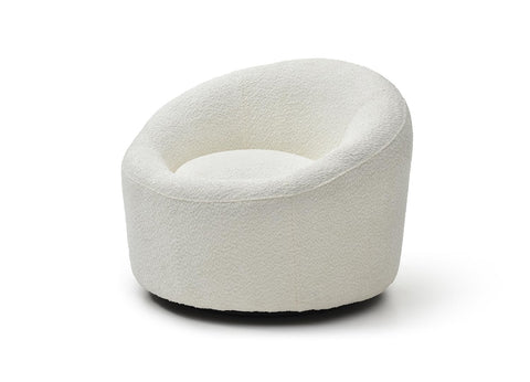 Whiteline Modern Living Perla Round Swivel Accent Chair, White Fabric OGE-WALES101-F-WHT.