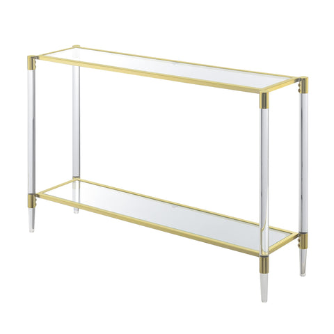 Convenience Concepts Royal Crest Acrylic Glass Console Table 44.25" - Modern 2-Tier Tempered Glass Hall Table with Storage Shelf, Gold Chrome Frame with Acrylic Legs for Entryway, Hallway, Glass, Gold