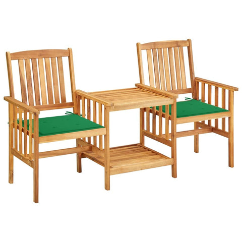 vidaXL ic Solid Acacia Wood Bistro Set with Tea Table and Cushions, Comfortable Outdoor Patio Chairs, User-Friendly Garden Furniture.