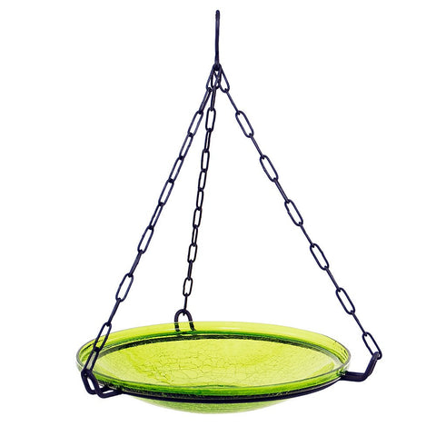 Achla Designs Crackle Glass Hanging Birdbath, 14-in bowl, Fern Green