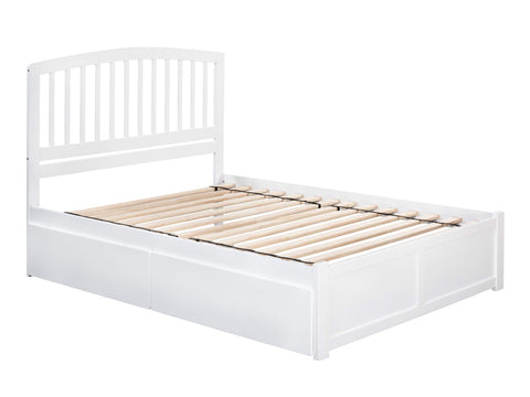 Richmond Queen Platform Bed with Flat Panel Foot Board and 2 Urban Bed Drawers in White