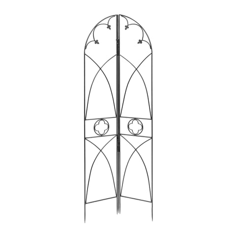 Achla Designs 75" H Black Powdercoated Wrought Iron Outdoor Garden Quatrefoil Trellis