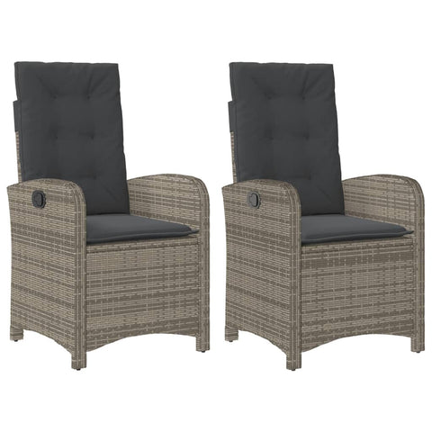vidaXL Reclining Garden Chair Set of 2 Grey PE Rattan Standard