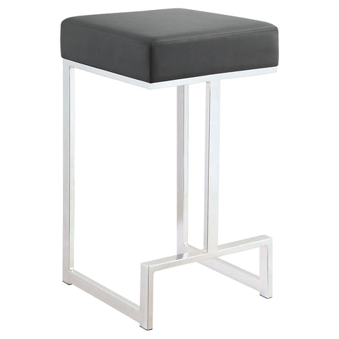 Coaster Home Furnishings - Gervase - Square Counter Height Stool - Armless, Backless, Padded Seat, Footrest - Dining Room & Kitchen - Grey & Chrome - 105252