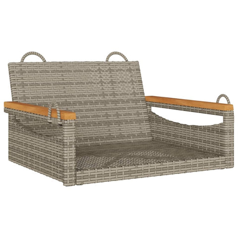 ``` vidaXL Swing Bench Hanging Hammock Chair - Gray Poly Rattan Outdoor Garden Patio Seat with Acacia Wood Finish, UV-, 24.8"x24.4"x15.7" ```