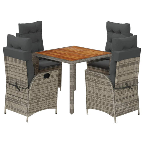vidaXL Garden Dining Set 5-Piece Garden Furniture Set Table with 4 Chairs, Garden Set with Cushions, Patio Dining Set, Grey Poly Rattan