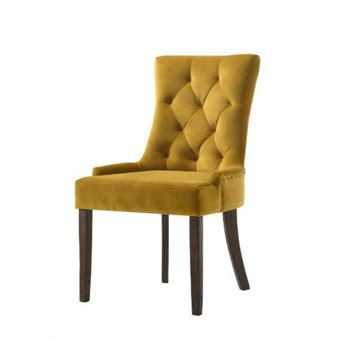 Acme Furniture Farren Side Chair in Yellow Velvet & Espresso Finish