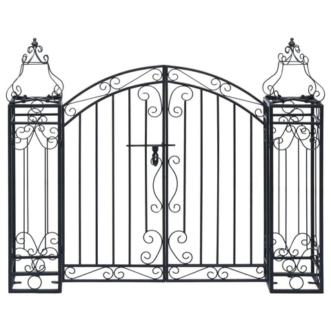 vidaXL Garden Gate - Wrought Iron Ornamental Garden Archway/Driveway Entrance Gate - Black 48"x8.1"x39.4"