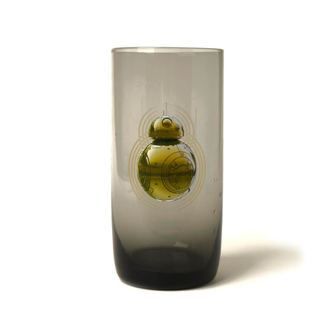 Collectible Star Wars Glassware - 20-Ounce Black Glass Tumbler for Water, Tea, Coffee, or Beer - Features BB-8 Logo Design from The Force Awakens - Licensed Disney Items