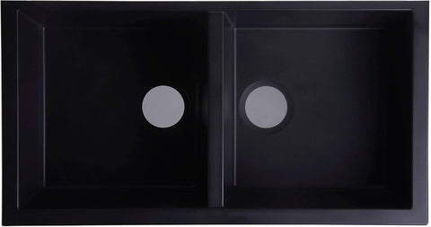 ALFI brand AB3420UM-BLA Undercount Double Bowl Granite Composite Kitchen Sink, 34", Black