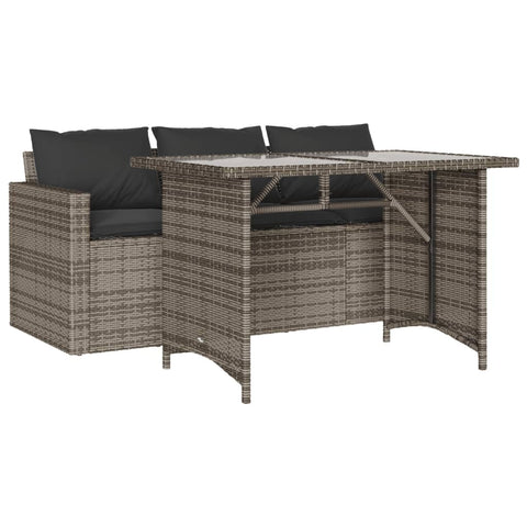 vidaXL Patio Dining Set with Cushions - Outdoor Garden Furniture - 2 Piece Gray Poly Rattan - Tempered Glass Tabletop - Modern Style - for Garden, Backyard, Patio