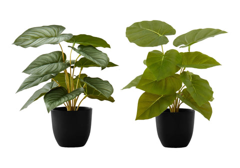 Monarch Specialties I 9583 Artificial Plant, 13" Tall, Epipremnum, Indoor, Faux, Fake, Table, Greenery, Potted, Set of 2, Decorative, Green Leaves, Black Pots