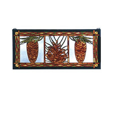 Meyda Tiffany 81470 Northwoods Pinecone Stained Glass Window Panel, 36" Width x 18" Height