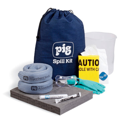 New Pig Spill Kit in Denim Duffel Bag, 6-Gallon Absorbency, Stop Spreading Spills, Absorbs Oils, Coolants, Solvents & Water, Portable Bag, KIT201