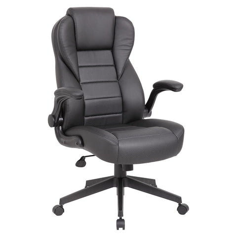 Oakestry Executive High Back Chair Black CaressoftPlus Upholstery Flip Up Armrests Adjustable Tilt Tension Lock Pneumatic Seat Height Swivel Rolling Base Hooded Dual Wheel Casters Home Office Chair
