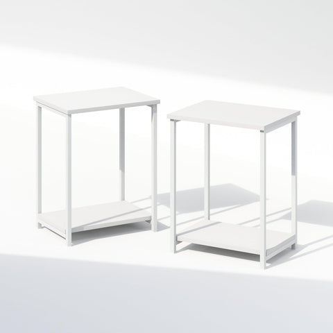 Furinno Simplistic Night Stand Set of 2, 2-Tier Open Shelf Design Nightstand with Metal Frame, Bedside Table, End Table, Side Table, for Bedroom, Closet, White