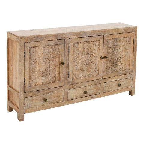 Moti Carter Weatherly 3-Door 3-Drawer Solid Wood Accent Cabinet in White Wash