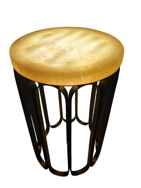 Carolina Chair & Table Modern Resin Marble Top and Antique Copper Base SideTable – Round Modern Table for Living Room or Bedroom Decor, Stylish Accent Furniture with Illuminated Top