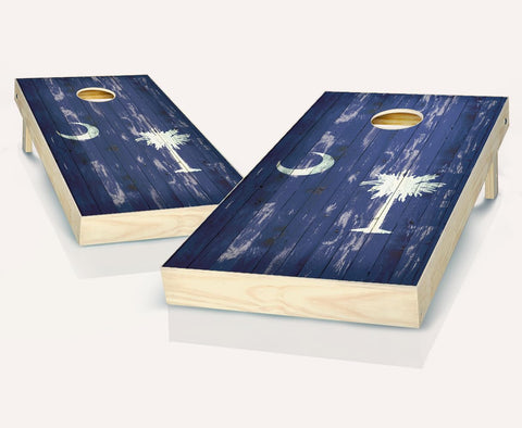 Skip's Garage South Carolina Flag Distressed Cornhole Set - 2x4 Boards (Corn Filled Bags) - Include Score Tower