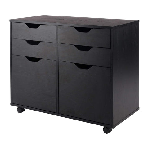 Oakestry Halifax Storage Mobile Cabinet with 2 Doors and 4 Drawers Black Wooden Organizer for Home Office Bedroom Craft Room and Living Room