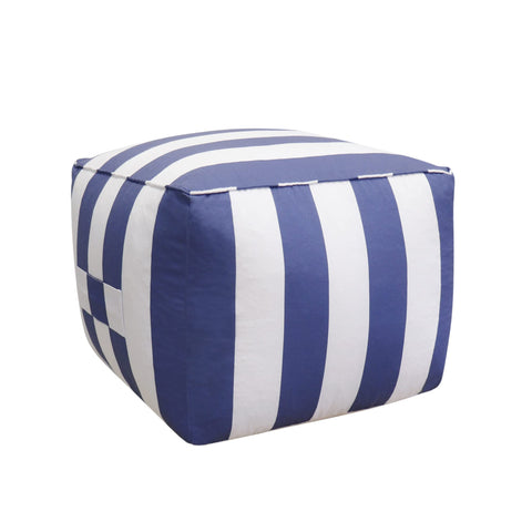 Pasargad Home Galaxy Collection White/Blue Striped Pattern Pouf Ottoman