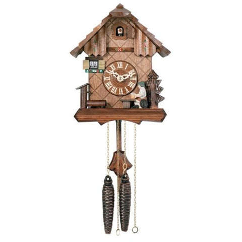 River City Clocks One Day Chalet Style Cuckoo Clock with Beer Drinker Raising His Mug - 9 Inches Tall - Model # 12-09P