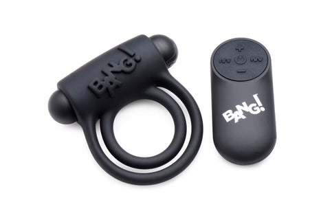 Bang! Remote Control 28X Vibrating Cock Ring and Bullet - Black