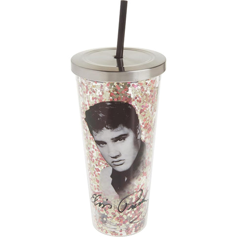 Spoontiques - Glitter Filled Acrylic Tumbler - Glitter Cup with Straw - 20 oz?- Stainless Steel Locking Lid with Straw - Double Wall Insulated - BPA Free - Elvis Presley