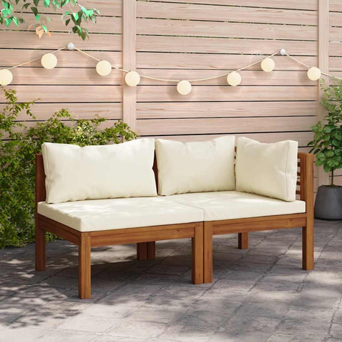 Oakestry 2 Piece Sofa Set with Cream White Cushions Solid Acacia Wood Outdoor Patio Furniture Seating Garden Backyard Deck Modern Durable Comfortable Weather Resistant
