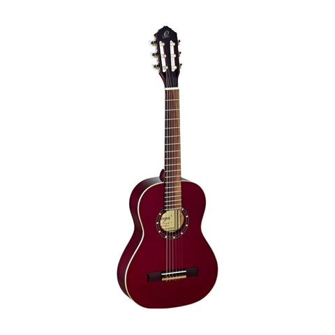 Ortega Guitars R121-1/2WR Family Series 1/2 Body Size Nylon 6-String Guitar with Spruce Top, Mahogany Body, Wine Red Gloss