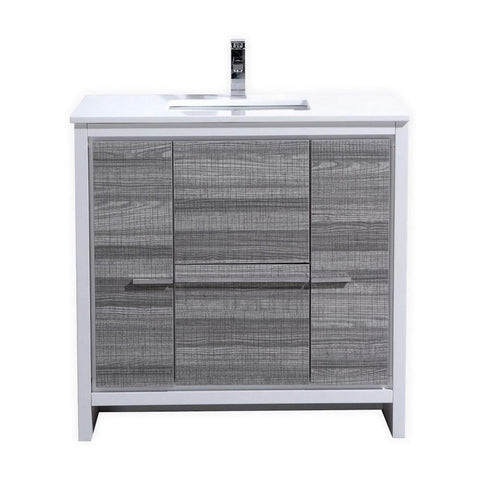 KubeBath Dolce 36? Ash Gray Modern Bathroom Vanity with White Quartz Counter-Top