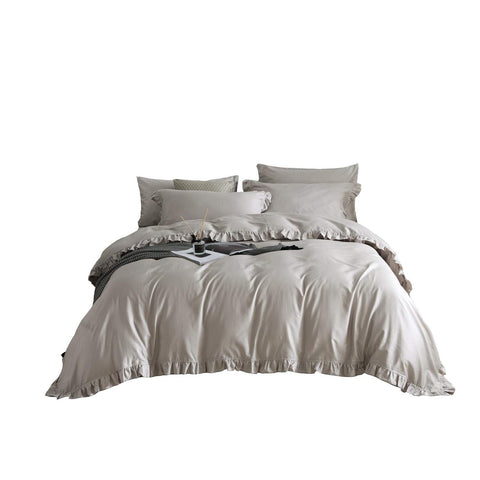 Dolce Mela Queen Size, Luscious 6 Piece Duvet Cover Set with Beautiful Ruffle Edge, 100% Long Staple Combed Cotton, Hypoallergenic, All-Season, Grey, DM809Q