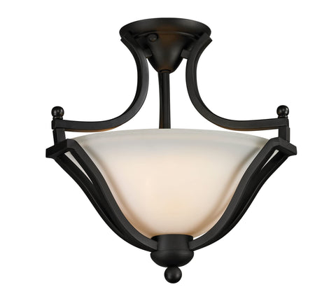 Z-Lite 703SFC-MB Lagoon Three Light Pendant, Steel Frame, Matte Black Finish and Matte Opal Shade of Glass Material