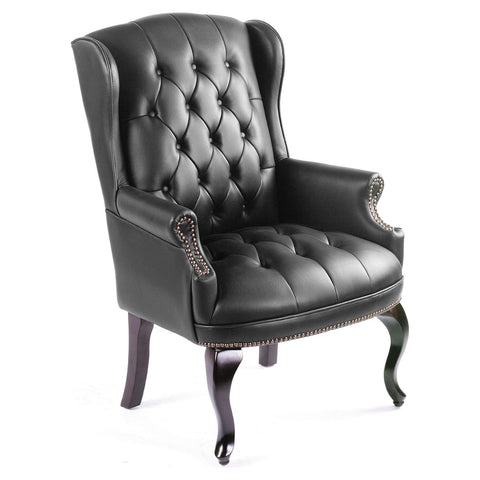 Oakestry Wingback Traditional Guest Chair Comfortable Guest Chair for Offices Waiting Rooms and Reception Areas Black Upholstery with Classic Wingback Design Sturdy Construction for Long-Term Use
