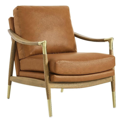 Modway Langford Faux Leather Upholstered Armchair – Mid-Century Modern Armchair with Wood Frame – PU Leather Accent Chair for Living Room or Bedroom