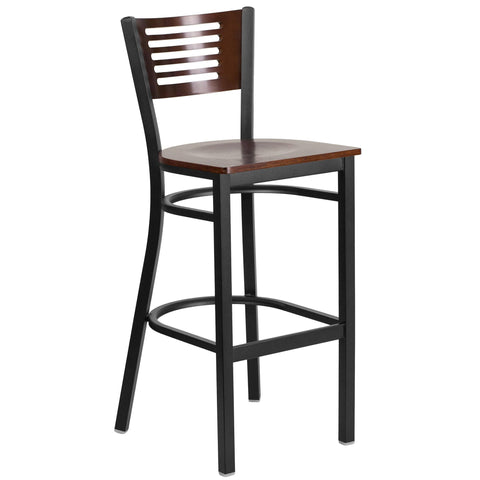 Flash Furniture HERCULES Series Black Slat Back Metal Restaurant Barstool - Walnut Wood Back & Seat (Pack of 1)