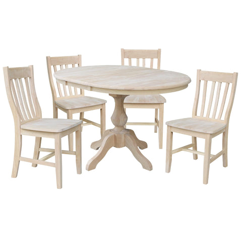 IC INTERNATIONAL CONCEPTS 36" Round Extension Wood Dining Table with 4 Cafe Chairs in Unfinished