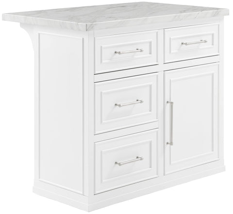 Crosley Furniture Cutler Faux Marble Top Kitchen Island with Storage, Breakfast Bar, Microwave Stand, White