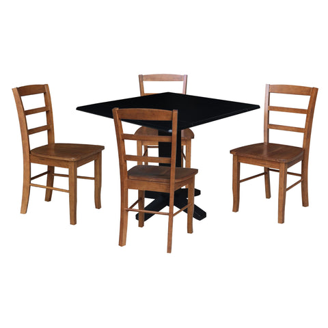 IC INTERNATIONAL CONCEPTS 36" Solid Wood Square Dual Drop Leaf Dining Table with 4 Dining Chairs