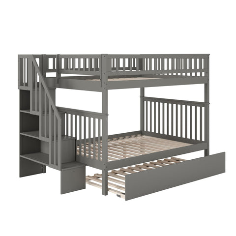 Atlantic Furniture AFI Woodland Full Over Full Staircase Trundle Wood Bunk Bed in Grey