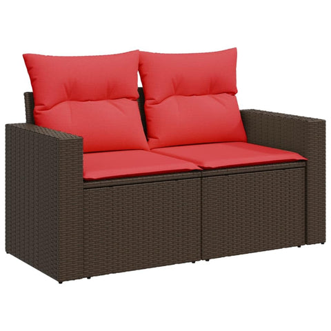 vidaXL Patio Sofa with Cushions 2-Seater, Outdoor Loveseat with Storage, Outdoor Seating for Balcony Garden Porch, Brown Poly Rattan