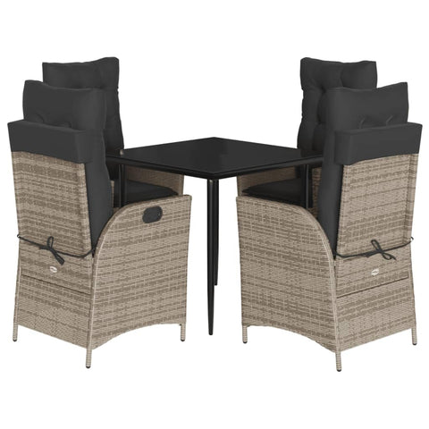 vidaXL Garden Dining Set 5-Piece Garden Furniture Set Table with 4 Chairs, Garden Set with Cushions, Patio Dining Set, Grey Poly Rattan