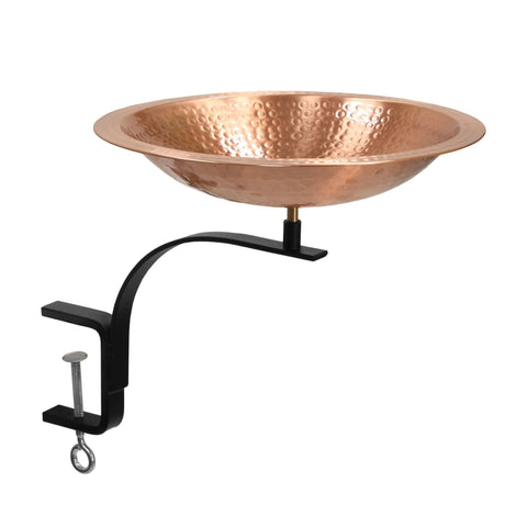 Hammered Copper Birdbath with Railing Bracket by Achla Designs