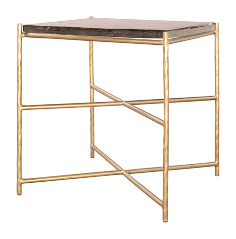 Kove Side Table Gold, Gold End Table, Modern Style, Recycled Sand Cast Glass Square Shape Tabletop, Iron, Indoor Living, 20.9" W x 20.9" D x 22.4" H
