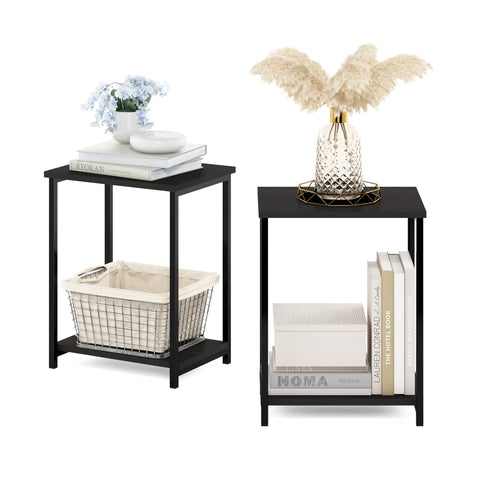 Furinno SIMPLISTIC Side Table Set of 2, 2-Tier Modern Metal Frame End Table with Open Shelf, Night Stand, Bedside Table, Easy Assembly, for Living Room, Bedroom, Espresso