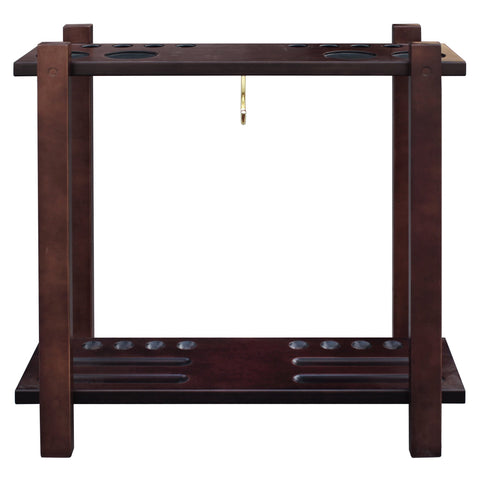 Hathaway Classic 28-in Floor Pool Cue Rack – Solid Wood Billiard Cue Rack with Built-in Drink Holders, Triangle Hook & Scratch-Resistant Finish – 10 Pool Stick Holder & Full Ball Set – Mahogany