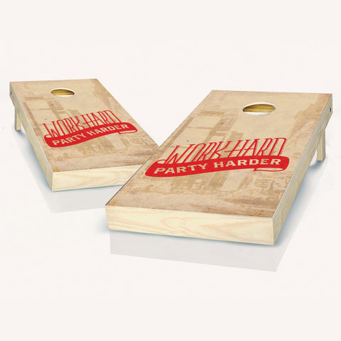 Skip's Garage Work Hard Party Harder Cornhole Set - 2x4 Boards (Corn Filled Bags) - Include Board Hole Lights
