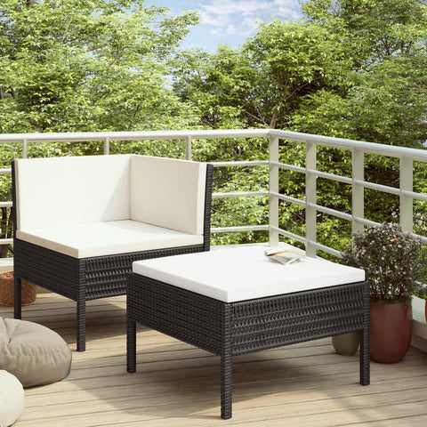 Oakestry 2-Piece Garden Lounge Set Black & Cream White PE Rattan, Modular Outdoor Seating with Cushions