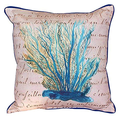 Betsy Drake Blue Coral Pillow, 18" x 18", Beige