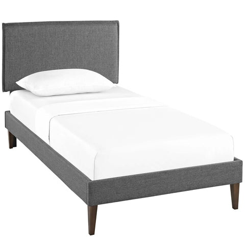 Modway Camille Fabric Platform Bed with Squared Tapered Legs, Twin, Gray